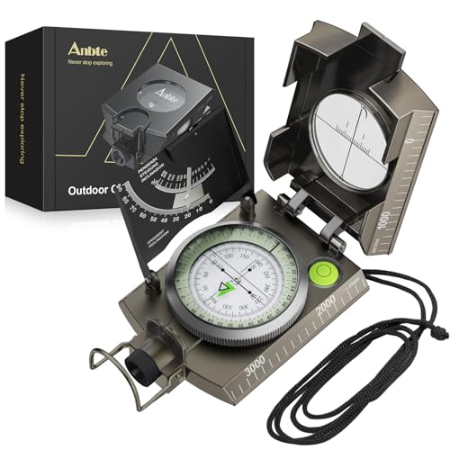 Anbte Kompass Militär mit Klinometer Professioneller Marschkompass IP65 Wasserdicht Taschenkompass mit Tragetasche Navigation Compass Portable für Camping Wandern Jagd Outdoor-Aktivitäten (Zyan)