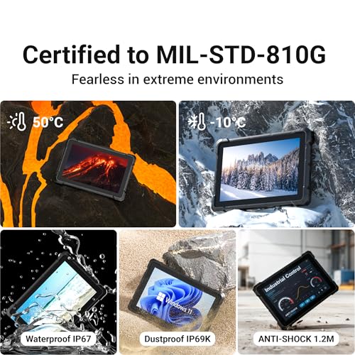 Image of Rugged Tablet PC Win11 Pro Industrial Tablet, N4120 CPU 8GB RAM 128GB SSD, IP67 Waterproof Outdoor PC with 10.1 inch Sunlight Readable 1920x1200 Display, 8000mAh, WiFi 5, HDMI, RS232, 2 USB3.0
