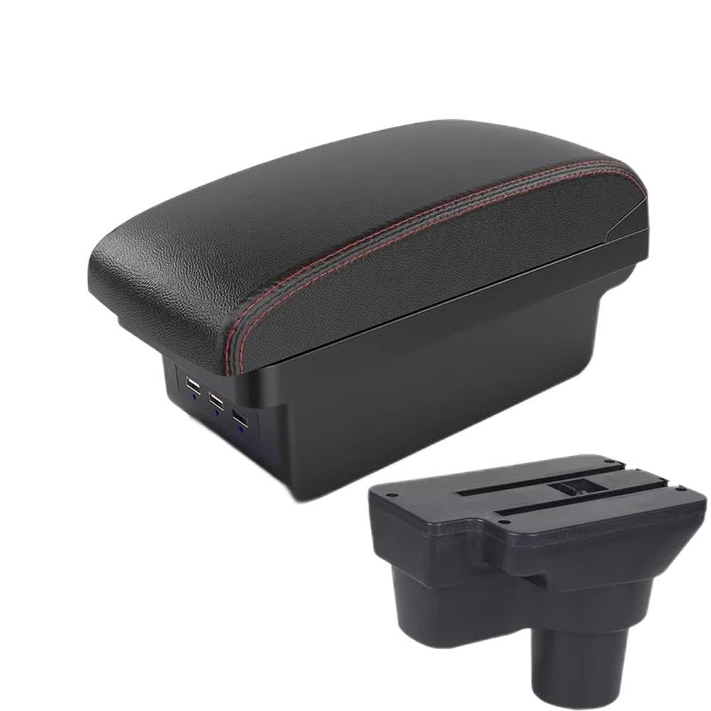 FSOZDBBPL For Hyundai Solaris For Solaris 2 For Accent For Verna 2017-2022 Car Armrest Box Storage Box Accessories Interior Parts(B1 Black red 3 USB)