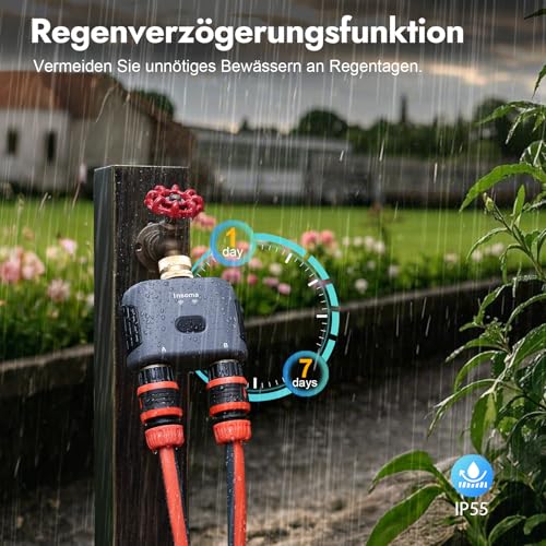 2-Zonen-Wasser-Timer mit Messing-Ein- und Auslass, Sprinkler-Timer für Gartenschlauch, APP-Fernbedienung, WiFi-Schlauch-Timer mit Gateway, Sprachsteuerung mit Alexa, Regenverzögerung und manueller Mod