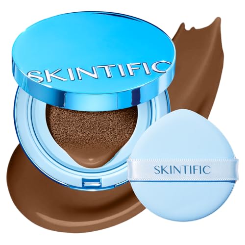 Image of SKINTIFIC Velvet Matte Cushion Foundation Blue #10N Natural Espresso | Full coverage matte finish, one-swipe flawless, oil control, long-lasting pore-blurring pressed powder for oily skin.