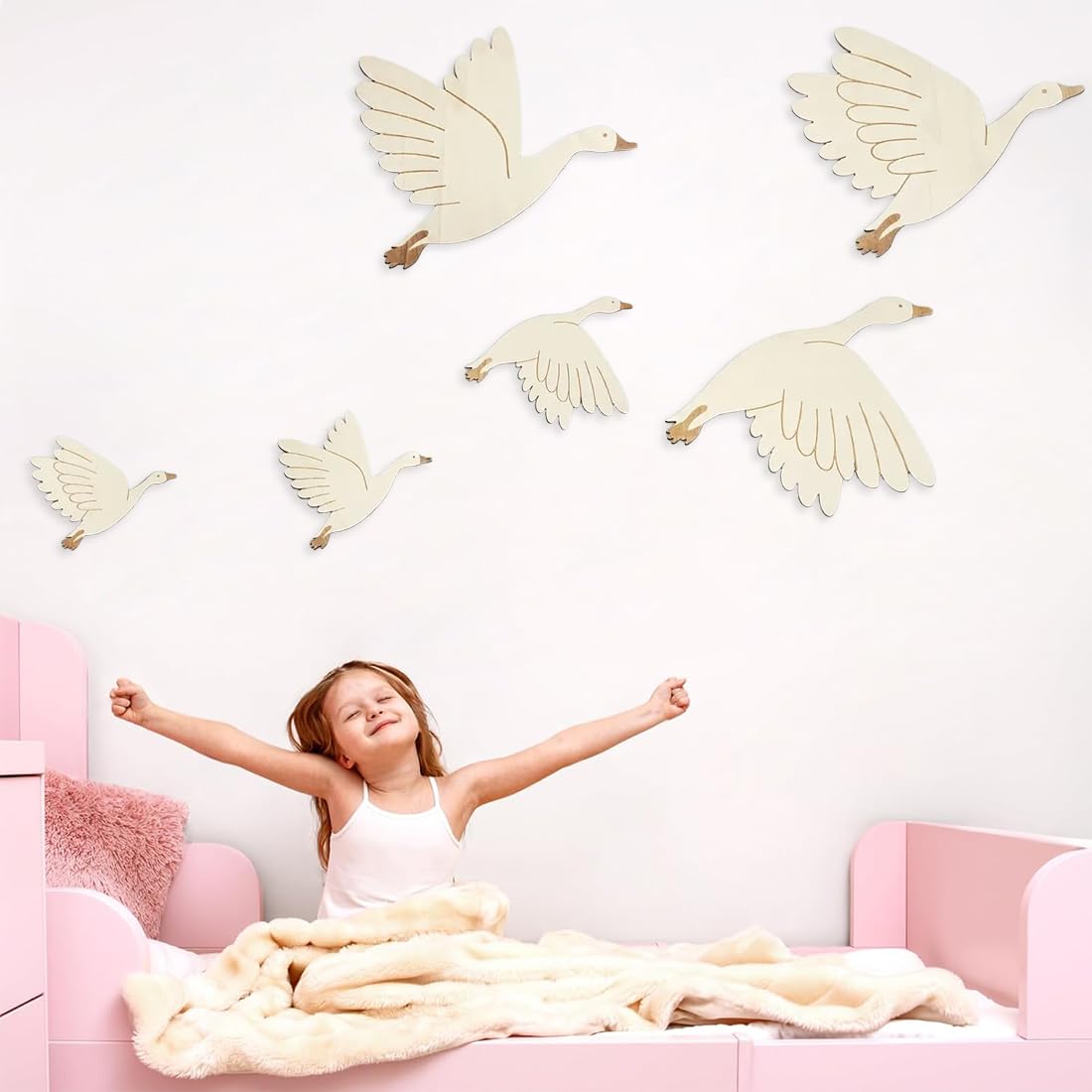 6 Pièces Autocollant Mural Enfant Cygne Décoration Murale en Bois pour Chambre d'Enfant Décoration Bricolage DIY Peinture Artisanat Murale De La Maison