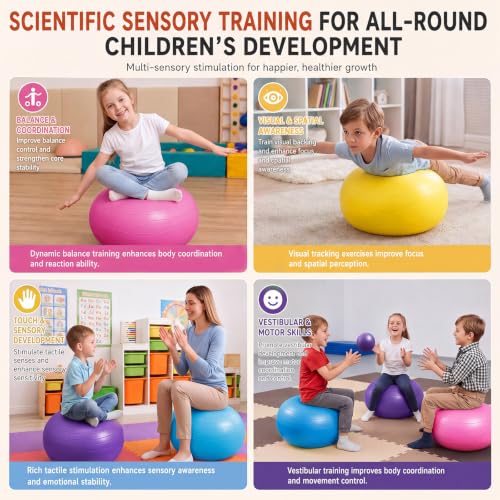 Image of Lewtemi 4 Pcs Flexible Seating for Classroom Elementary, 20'' Yoga Inflatable Ball Chair for Kids, Wobble Chair Donut Ball Chairs with Inflator for Student Sensory Balance Exercise (Fresh Color)