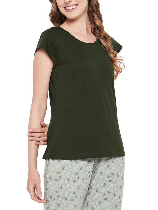 Image of Clovia Women Women's Cotton Solid Sleep Regular Fit Shirt (Lt5202P17)