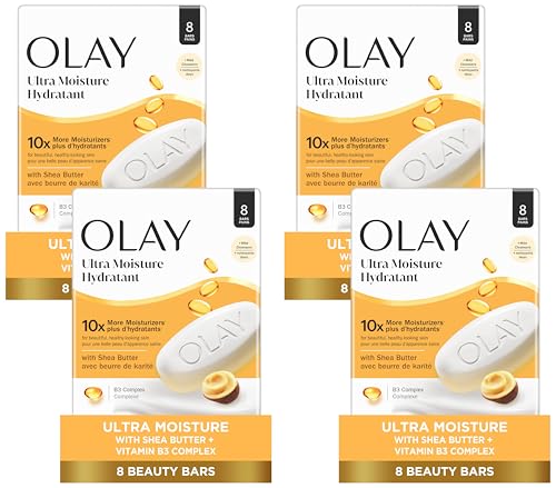 Image of Olay Beauty Bar, Ultra Moisture,10x More Moisturizers, Nourishing Conditioners, Smooth & Gentle on Skin, Vitamin B3 Complex, For All Skin Types, Shea Butter Scent, 3.17 oz, (Pack of 32)