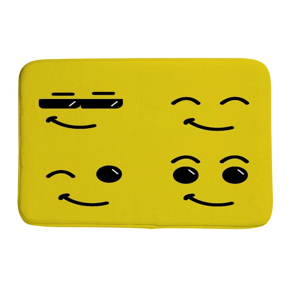 Tapis de bain antidérapant jaune smiley mignon en velours de corail lavable 91x61 cm