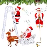 Poen 3 Pcs Electric Santa Claus Climbing Rope with Music, Santa Claus on Ladder Climbing up and Down, Singing Dancing Hanging Christmas Santa Doll Toys for Xmas Decor Gifts, 3 Styles(Moving Style)