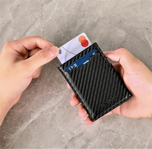 Image of Minimalist Pop Up Wallet for Men | RFID Blocking Credit Card Holder Wallet with Money Clip | Mens Wallet Slim Bifold Front Pocket Metal Case with Gift Box, Carbon Black, 0.9 x 2.8 x 3.8