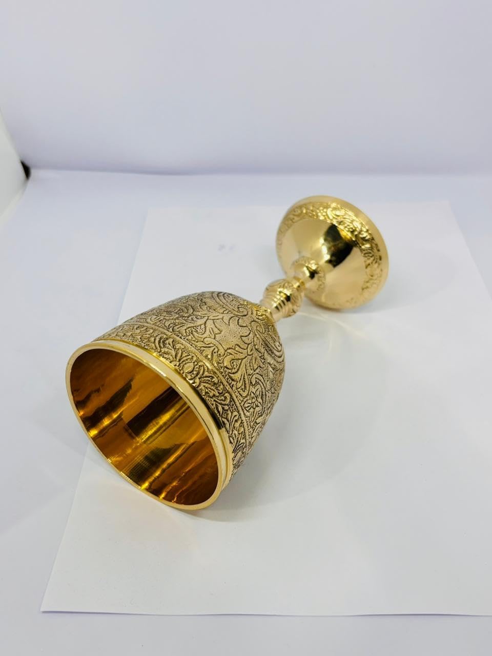 Handcrafted Brass Wine Goblet | Vintage Engraved Chalice | Medieval Drinking Cup | 6 Inch with Red Gift Box