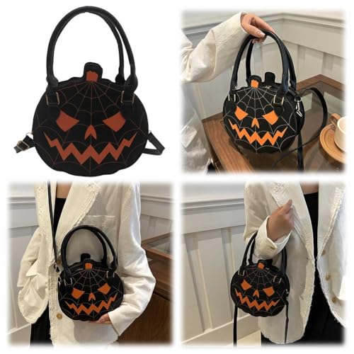 Halloween Purse Pumpkin Crossbody Bag, PU Leather Pumpkin Purse for Women, Novelty Shoulder Bag for Halloween Parties, Adjust2