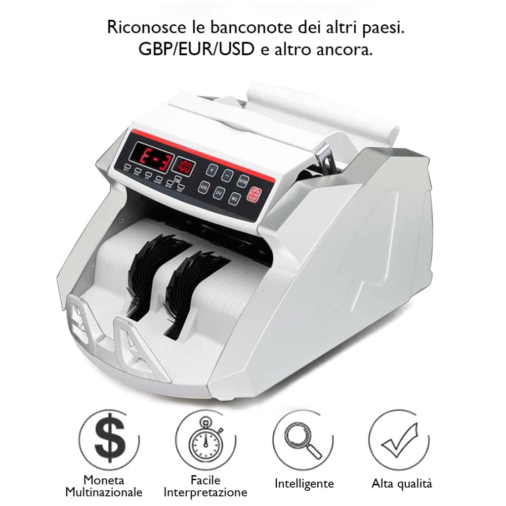 Mediawave Store - Conta Banconote Professionale con Rilevatore di Banconote False e Display Led, Contatore di Banconote per Tutte le Valute, Verifica Con Luce UV dei Falsi, 900 Banconote al Minuto
