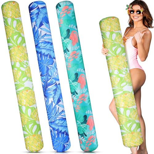 Blueweenly Inflatable Swim Pool Noodles 3 Pack Large Swim Floats for Adults Soft Fabric Covered Pool Noodles for Summer Vacation Sea Beach Lake Exercise Party