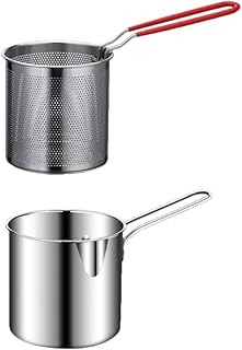 UPKOCH Stainless Steel Deep Frying Pot Small Deep Fat Fryer French Fries Pot Deep Fryer with Fried Wire Basket Frying Pan for Chip Fried Chicken