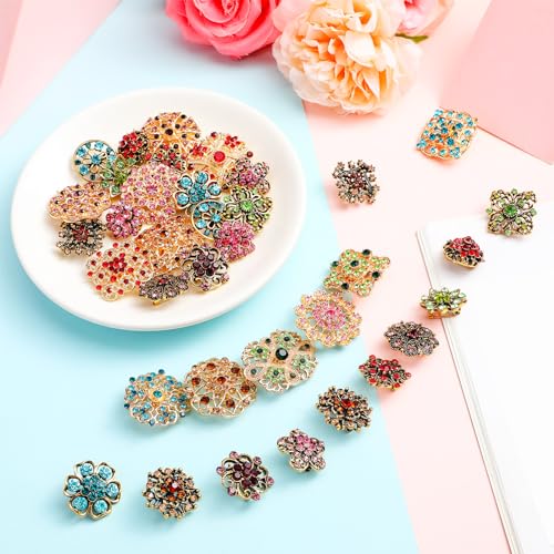 MTLEE 36 Pieces Brooches and Pins for Women Rhinestone Brooches Bulk Crystal Vintage Decorative Flower Lapel Pins Mixed Color Costume Jewelry Retro for Wedding Party Bouquet Crafts Kit Gifts4