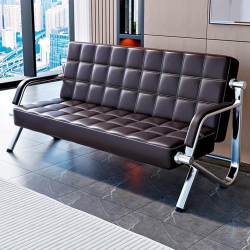 Stylish PU Reception Chairs, Waiting Room Bench with Arms, Modern Pull Point Design for Clinics, Airports, Hospitals, Barber Shops, and Offices (Brown, 180cm/73in)