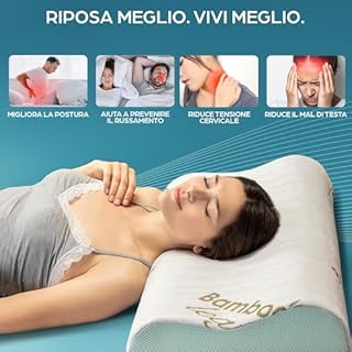 Flowen Cuscino Cervicale Memory Foam per Dormire Ortopedico Aloe Vera Guanciale a Doppia Onda Ideale per Supporto al Collo Ergonomico Traspirante Antirussamento Anallergico Federa Bamboo Lavabile