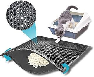 kaxionage Cat Litter Mat Litter Trapping, 30" X 24" Inch Kitty Litter Mat,Honeycomb Double-Layer Design Waterproof Urine Proof Material, Easy Clean Scatter Control (Grey)