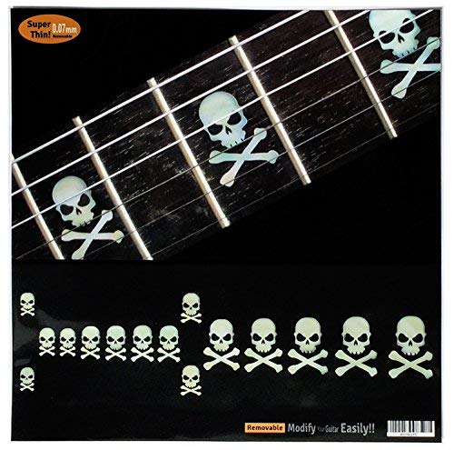 Inlay Sticker Fret Markers For Guitars & Bass - Skull With Crossbones (Sideways) - White Pearl #TOP2