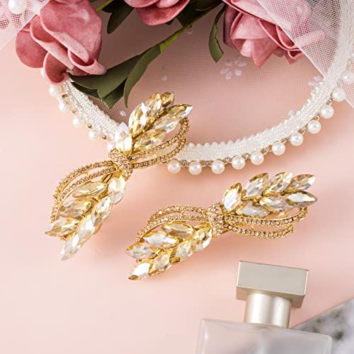 Hinzic 2Pcs Gold Rhinestone Hair Barrettes Sparkly Crystal Hair Clips Bridal Hair Barrettes Decorative Wedding Hair Accessories For Women Girls Bride #TOP6