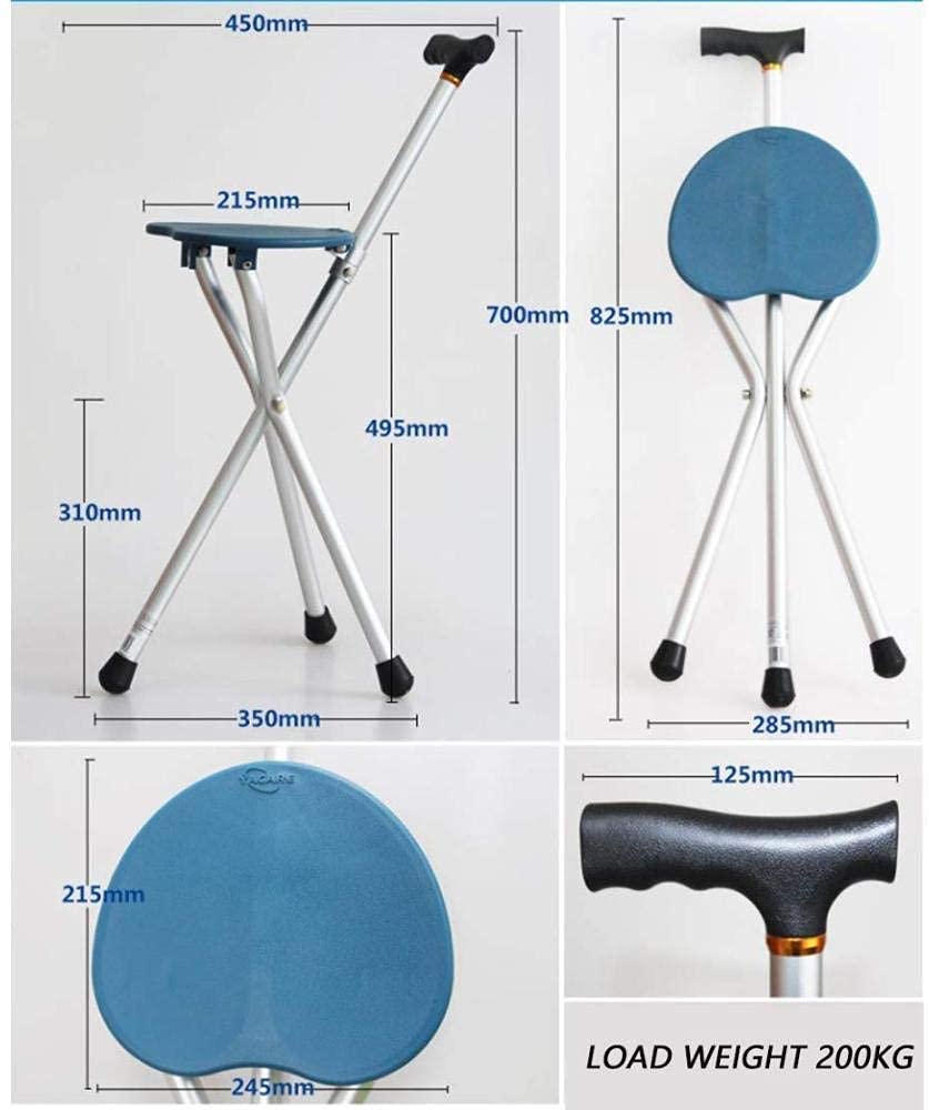 Asiento de bastón para trabajo pesado, asiento de bastón plegable, taburete de bastón de aleación de aluminio, asiento de silla con muleta, bastón altamente ajustable