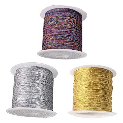 Housoutil 3Rolls Braided Knitting Rope for DIY Craft Decoration Durable Each Silver and Multicolor for Tassel Winding and Unique Art Projects