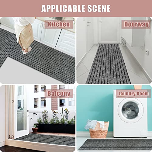 Zgr Runner Rug 2 Ft X 6 Ft Indoor/Outdoor Low Profile, Hallway, Kitchen, Patio, Deck Area, Rv, Entryway, Garage, With Natural Non-Slip Rubber Backing, Gray With Black Stripe, Custom #TOP6