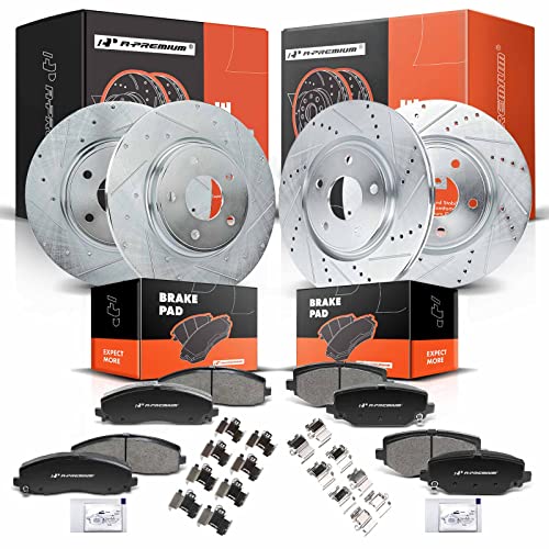 A-Premium Front & Rear Drilled and Slotted Disc Brake Rotors + Ceramic Pads Kit Compatible with Dodge, Chrysler, Ram and Volkswagen Models - Town & Country, Grand Caravan, Journey, C/V, Routan