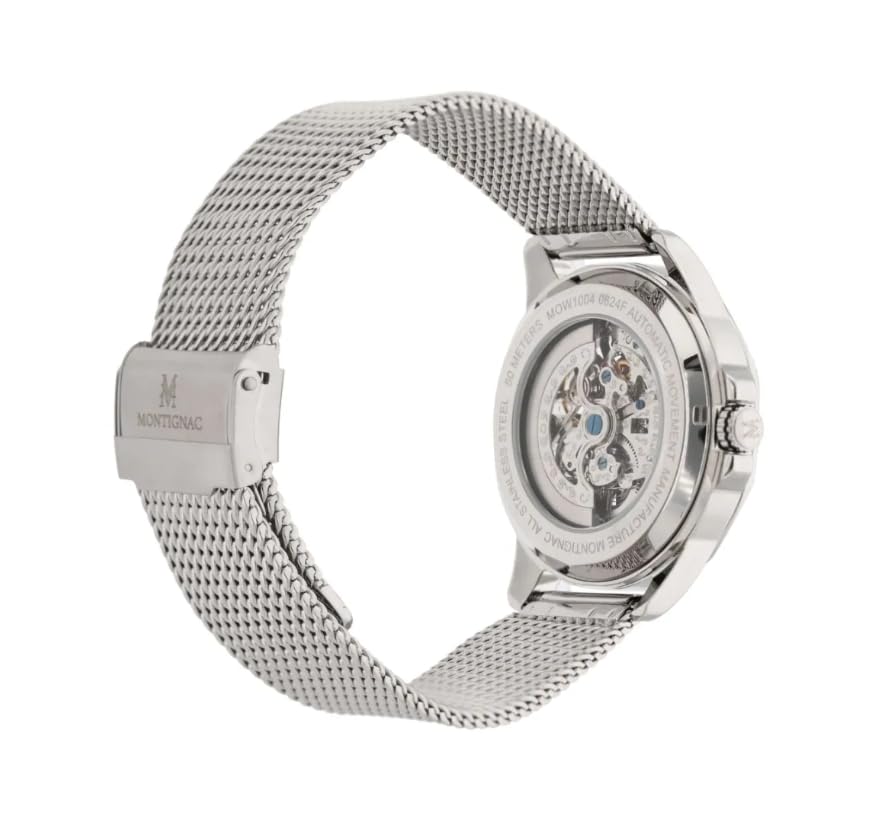 Montignac Orologio Automatico Scheletro Acciaio Quadrante Nero MOW1004