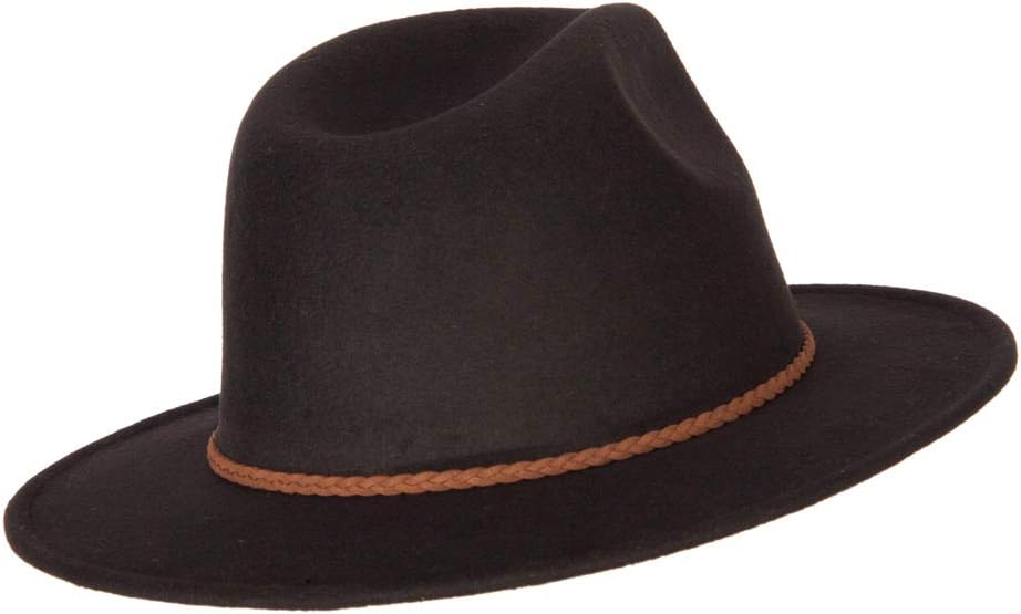 Unisex Braid Leatherette Band Trim Large Brim Polyester Fedora Hat