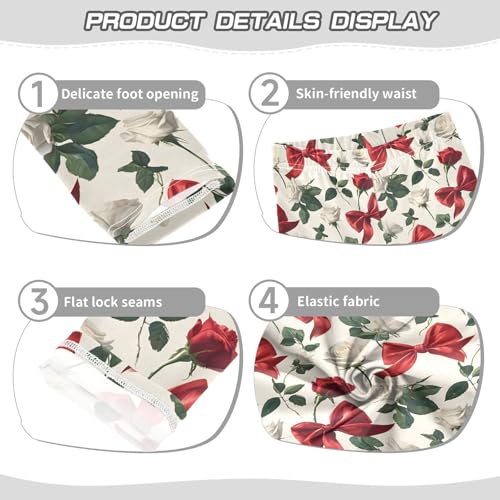 White Roses Red Bows Girls Leggings Ultra Soft Compression Yoga Gym Pants for Kids 4-10T3