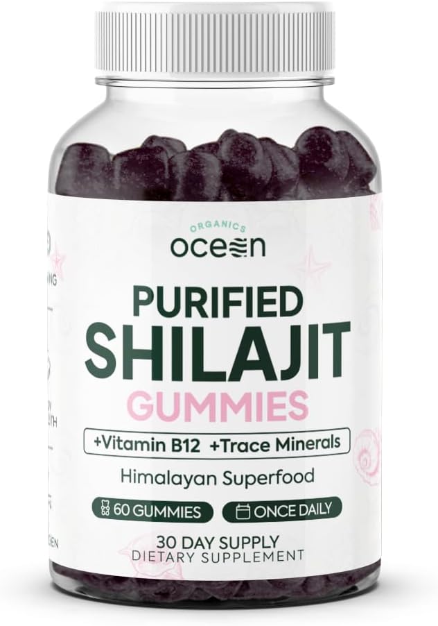 Product image of Organics Ocean Shilajit for Men and Women - Natural Supplement with Vitamin B12, Chromium and Selenium for Age-Defying, Energy, Hormone Support and More - 60 Shilajit Gummies
