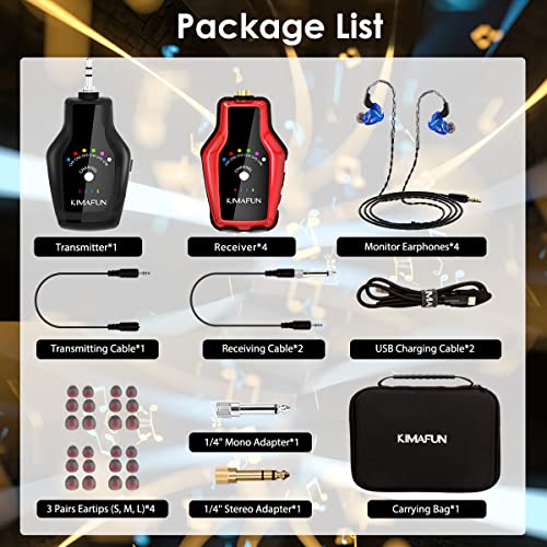 Kimafun 2.4G Wireless In Ear Monitor System, Wireless Iem System Earphone Headphone For Musicians, Singers And Djs, Drummers, Stage Performance, Band Rehearsal, Studio, Speakers, Pa(1Tx+4Rx) #TOP6