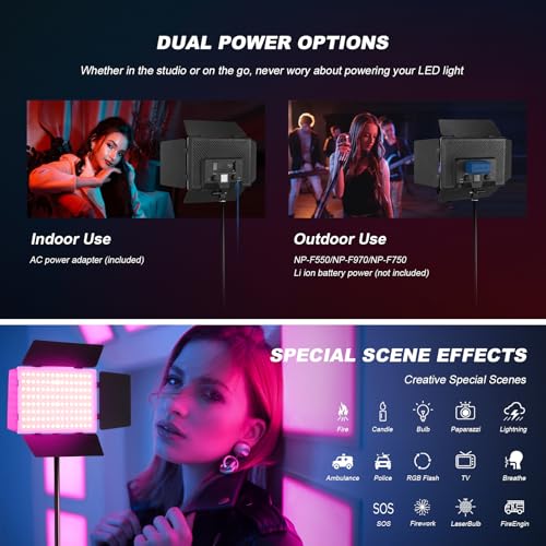 2Pack RGB LED Video Light 12.6in Panel with Barn Door Kit, 20W/2500~8500K/14 Effect/2000lux@0.5m RGB Studio Panel Light Kit with Phone Holder for Gaming Streaming Zoom YouTube Photography