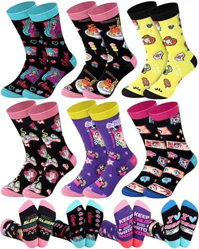 6 Pairs Anime Socks for Women Teen Girls Funny Casual Cotton Crew...