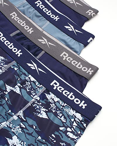 Reebok Men's Boxer Briefs – 4 Pack Quick Dry Moisture Wicking Performance Mens Underwear - Stretchy Soft Boxers for Men S-XL, Size X-Large, Navy/Blue/Print2