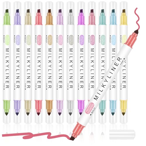 APXEL Subrayadores Fluorescentes, 12 Colores Resaltadores de Colores Pastel, Doble Punta Marcadores Fluorescentes, Subrayadores Pastel Colore Surtidos para Trazos Finos o Anchos (Colore Vintage)