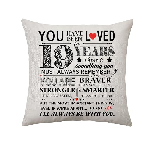 Aconesong 19 Years Old Birthday Gift for Her Him 19th Birthday Decoration Throw Pillow Cover Gifts for 19th Niece Nephew Granddaughter Grandson Sister Brother Birthday Keepsake 45 x 45 cm (19)