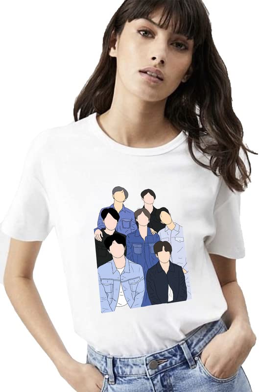 VLAMRegular Fit Graphic Printed BTS K-Pop Band Womens T-Shirt