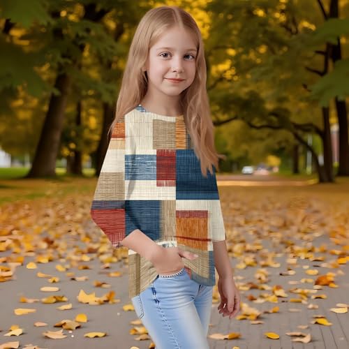 Girls 3/4 Sleeve Floral Print T-Shirt Soft Lightweight Crewneck Top Casual Comfortable Fall Tee for Kids4