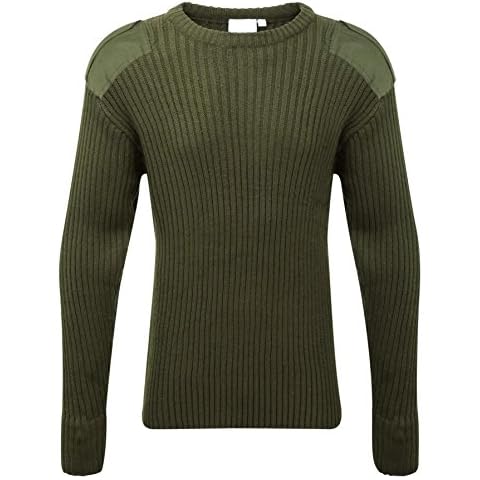 Adults Crew Neck Military Army Security Pullover Jumper Commando Sweater Police MOD NATO SAS Knitted with Patches Black Navy Blue Olive Green (XXL, Army Green) Cover