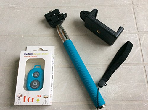 I-kool Selfie Stick, Quicksnap Pro 3-in-1 Self-portrait Monopod Extendable Wireless Bluetooth Selfie Stick with Built-in Bluetooth Remote Shutter with Adjustable Phone Holder for Iphone 6, Iphone 6 Plus, Iphone 5 5s 5c, Android and Motorrola (Blue)