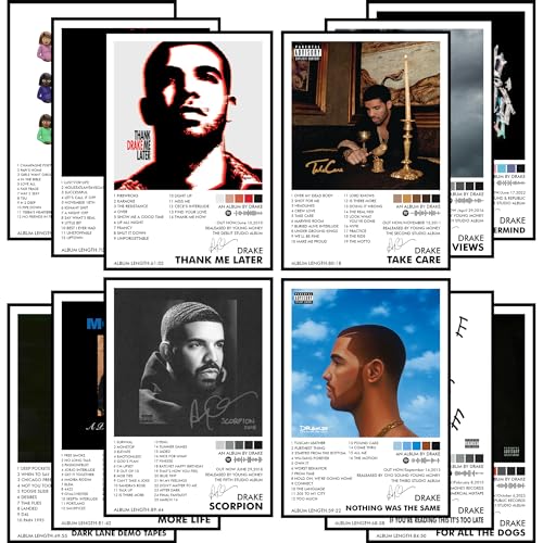 Thepaper9store Pack of 12 - Drake Music Album Art Wall Posters 8.2x11.8 inch Adhesive Tape Attached Wall Decor, Music Poster, Wall Art For Bedroom, Living room, Office (Drake)