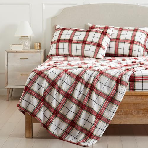 NY Loft Ultra Soft Micro Fleece Sheets Set with Extra Deep Pockets | Super Plush Polar Fleece | Velvet Plush Cozy Warmth | Full - Holiday Plaid