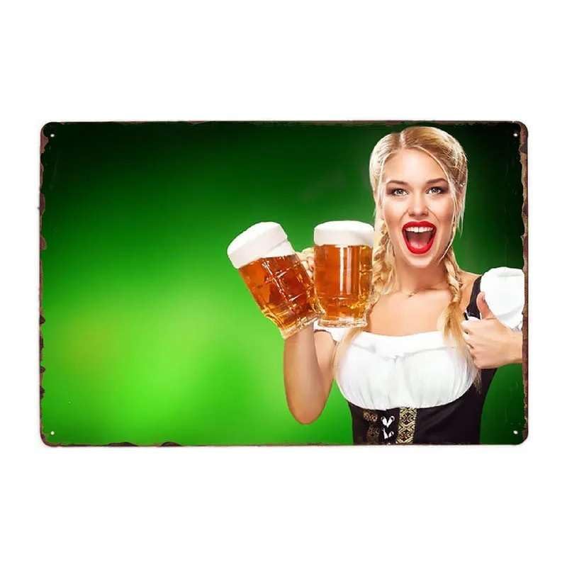 Pin Up Beer - Placa de metal retro vintage (4 unidades)