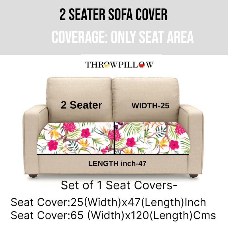 Image of Neutral Tropical Floral Sofa Cover Tassels:Corner Sofa Protector: Thick Fabric, Slip-Resistant: Fits 3+2 Seater+Corner Sofa, Coverage: Seat & Front Back -Set of 2 Seat Covers & 2 Back Covers