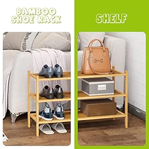 Bmosu 3 tier bamboo shoe rack premium stackable shoe shelf storage organizer for hallway closet living room entryway organizernatural  urban country home decor