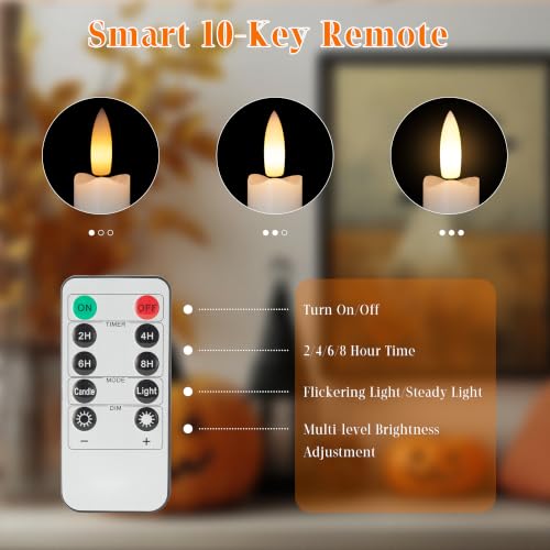Image of JOIONE Maple Leaf Flameless Taper Candles with Remote, 3 Pack Fall Decor | Battery Operated LED, Maple Leaf Design, Real Wax, Remote Control, Warm Flickering Glow, Safe Fall Home & Party Decor