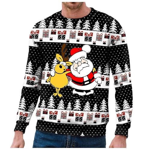 Sudadera con capucha de cuello redondo para hombre, diseño de copo de nieve, divertida, con estampado de Papá Noel y cuello redondo, dorado, M