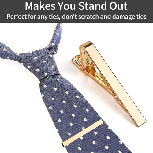 Image of MOWPOG 6 Pcs Tie Clips for Men, Tie Bar Pins Tacks with Gift Box | Copper, Shiny & Glossy, for Father, Husband, Boyfriend, Business, Wedding, Suit Accessories, Easy to Open, Won't Fade /Scratch