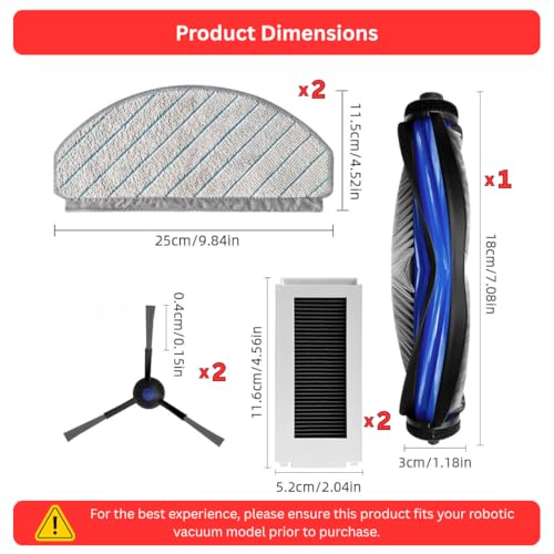 Image of Reverbo Replenishment Kit | Compatible with Ecovacs Deebot N30 Plus White | Roller Brush, 2 Side Brushes, 2 Filters and 2 Mops